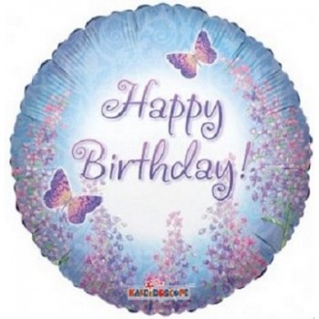 Palloncino Mylar 45 cm. R - Happy Birthday Purple Lilacs