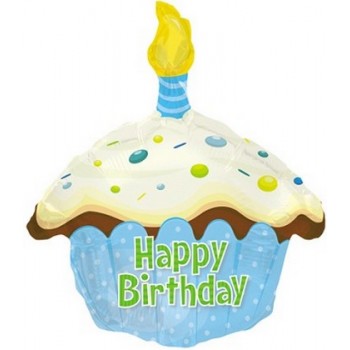 Palloncino Mylar 45 cm. T - Birthday Blue Cupcake Shape
