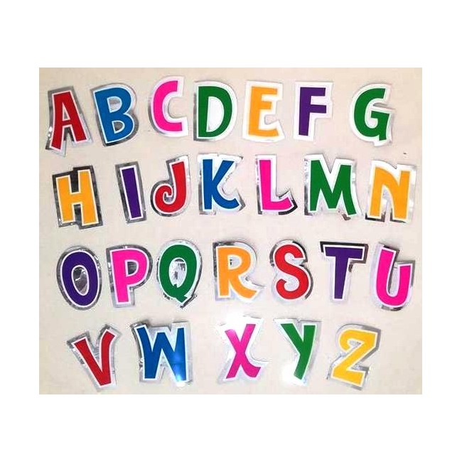 Lettere adesive per palloncini, h 5,5 cm. 48 Etichette, 6 colori x 8cu. per  ogni