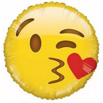 Palloncino Mylar 45 cm. Emoticon Smile Bacio con cuore