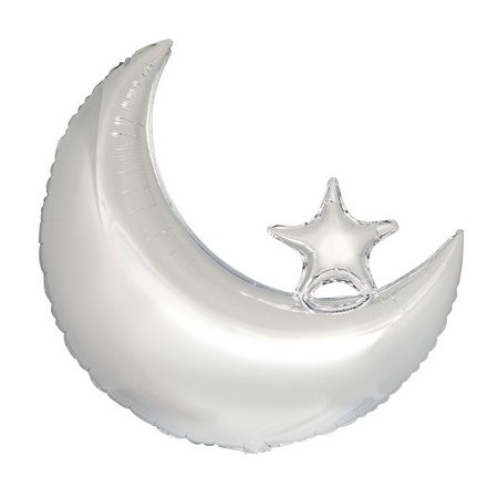 Palloncino Mylar 72 cm. Luna Media con stellina Argento