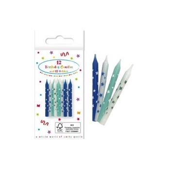 Candelina Azzurre con supporto - 12 pz