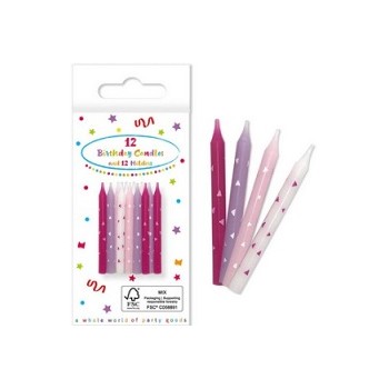 Candelina Rosa con supporto - 12 pz