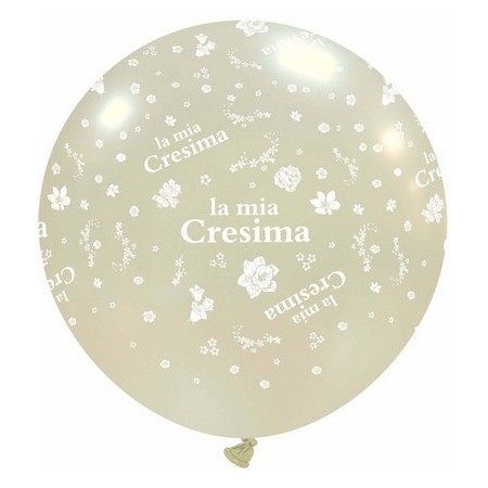 Palloncino in Lattice Rotondo 80 cm. Stampa Cresima Bianco Metallizzato