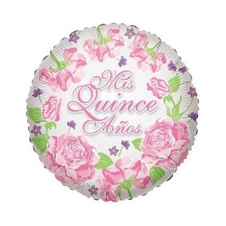 Palloncino Mylar 45 cm. Mis Quince Globo Con Rosas