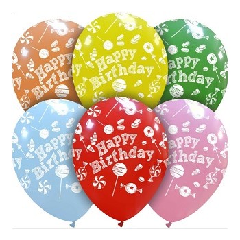 Palloncino in Lattice Rotondo 30 cm. Stampa Buon Compleanno Assortiti