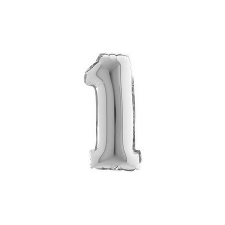 Palloncino Mylar Numero Medio Argento 1 - 36 cm.