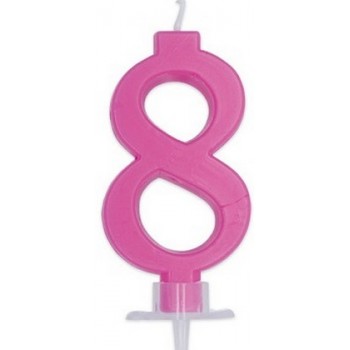 Candelina Fucsia 8 con supporto H. 7 cm.