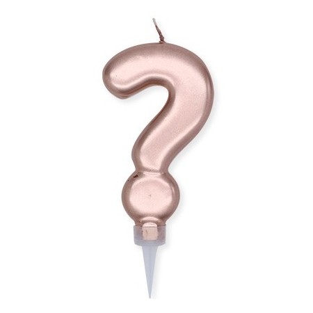 Candelina Punto Interrogativo 10 cm. Rosa Antico Metallizzato
